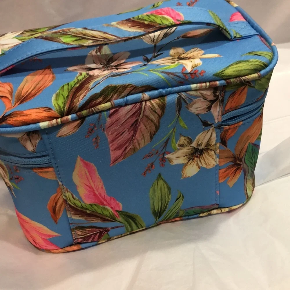 Hurley blue floral tropical island print makeup cosmetics bag case‎ new